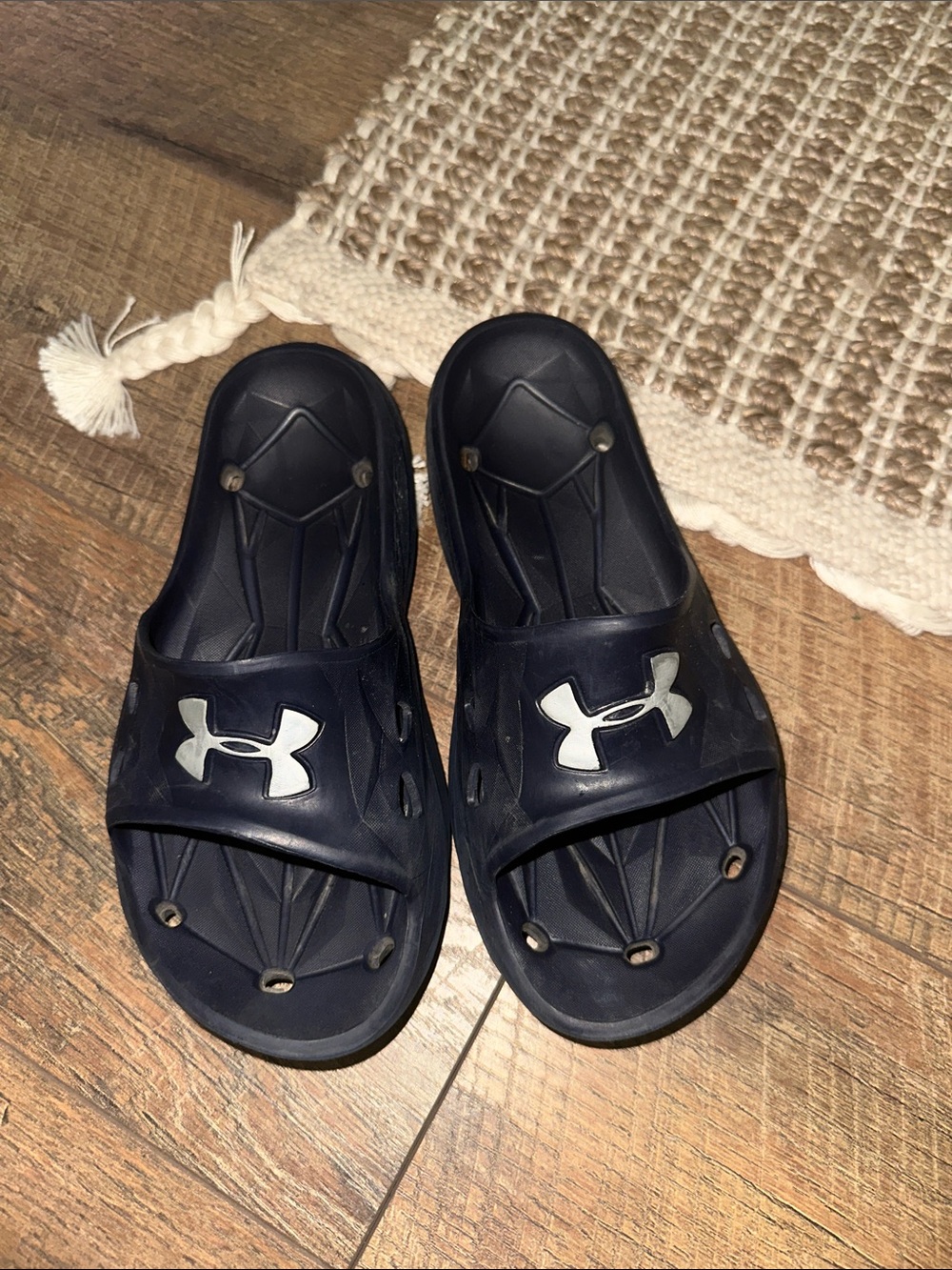 Under Armour Kids' Navy Blue Slide Sandals with White Logo